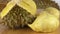 Closeup scene rotation of ripe peeled durian.