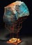 Closeup Sculpture Rock Stand Copper Deep Teal Mood Aerial Spaces