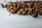 Closeup and selective focus of dried Sichuan pepper seeds genus Zanthoxylum