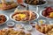 Closeup selective focus  shot of various types of seafood with different sauces