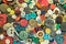 Closeup of sewing colorful buttons background. Types of sewing buttons