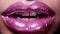 Closeup shoot of beautiful lips of woman with pink gloss lipstick.