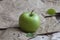 Closeup shot of appetizing green apple on background of paper sheets