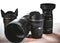 Closeup shot of assorted sizes of lens hoods for professional cameras