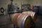 Closeup shot of barrels winery in the factory