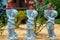 Closeup shot of beautifully sculptured flowerpots at a market