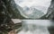 Closeup shot of a boathouse near the lake in the German Alps