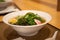 Closeup shot of a bowl of gourmet delicious ramen at a restaurant