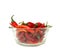 Closeup shot of a bowlful of chili peppers isolated on white background