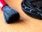 Closeup shot of camera cleaning brush and lens cap