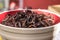 Closeup shot of chapulines in a bowl with a blurred background
