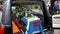 Closeup shot of a colorful casket in a hearse or chapel before funeral or burial at cemetery