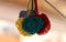 Closeup shot of colorful crocheted ornaments