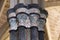 Closeup shot of the column capitals of an ancient monastery of Piedra in Nuevalos, Zaragoza, Spain