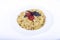 Closeup shot of a creamy farfalle pasta on a white plate