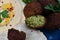 Closeup shot of delicious Arabian meal with hummus and falafel