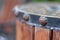 Closeup shot of the details of a wooden outdoor trash bin