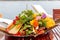 Closeup shot of different types of vegetables on a silver tray