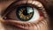 Closeup shot of an epic eye with gorgeous brown and green iris, beautiful man eye. Generative Ai