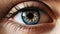 Closeup shot, an epic eye, with gorgeous and colorful iris, beautiful woman eye. Generative Ai