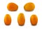 Closeup shot of five kumquat fruits isolated on a white background