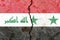 Closeup shot of the flags of Iraq and Syria on a cracked wall