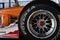 Closeup shot of Formula 1 wheel with a BBs rim with a Bridgestone Potenza tire