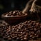 Closeup shot of freshly roasted coffee beans, AI-generated.