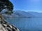 Closeup shot of the Geneva lake in Clarens, Montreux, Switzerland