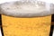 Closeup shot of a glass of beer with white foams