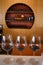 Closeup shot of glasses of wine on a bar in Walla Walla, Washington wine country