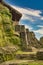 Closeup shot of a hand-carved pyramid's stairs placed at the top of a mountain in malinalco, mexico