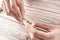 Closeup shot of a hand sharpen a pencil