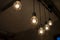 Closeup shot of hanging decorative lightbulbs