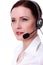 Closeup shot of happy smiling friendly support phone operator