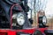 Closeup shot of the headlights of a locomotive train