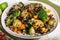 Closeup shot of healthy Vegan Mix of Broccoli Wild Rice and Len