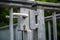 Closeup shot of heavy metal locked gates on a blurred background