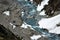 Closeup shot of a Himalayan eagle bird over Annapurna circuit trek rocky surface