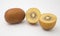 Closeup shot of kiwi fruit against white background