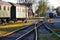 Closeup shot of a level crossing of railways in the daylight