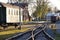 Closeup shot of a level crossing of railways in the daylight