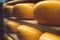 Closeup shot of light brown circular and shiny objects next to each other on a shelf