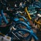 Closeup shot of modern bicycles parked in the lot