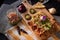 Closeup shot of nacho wraps with vegetable salad