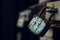 Closeup shot of an old rust lock of a gate on blurred background