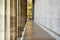 Closeup shot of an outdoor hallway of a white stone building