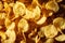 Closeup shot of a pile of crispy potato chips