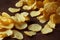 Closeup shot of a pile of crispy potato chips