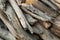 Closeup shot of a pile of driftwood  picked from the seashore